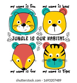 head animal forest funny animal cartoon,vector illustration