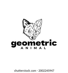 Head Animal Fox Wolf Drawing And Geometric Line Art Logo Vector Illustration Template Icon Design