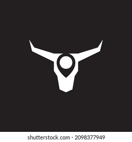 head animal long horn with pin map location logo vector design illustration 