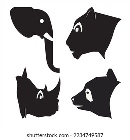 Head of animal silhouette set,  vector illustration isolated