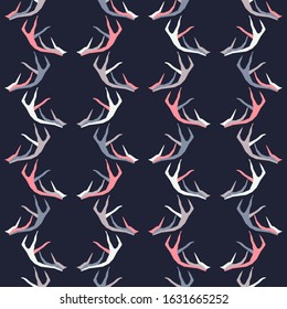 Head and antlers of a deer with a pattern. Seamless background. Vector illustration for web design or print.