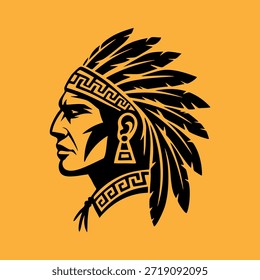 head of an Apache chief, wearing a traditional Indian headdress