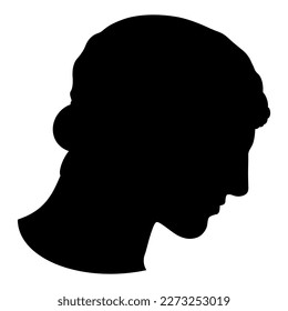 Head of Apollo Citaredo from Pompeii. Antique sculpture. Black silhouette on white background.