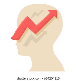 Head with arrow icon, cartoon style