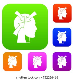 Head with arrows set icon color in flat style isolated on white. Collection sings vector illustration