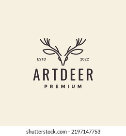 Head Art Long Horn Deer Hipster Logo