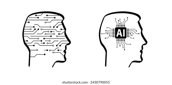 Pictograma de inteligencia artificial AI. Tecnología relacionada con la inteligencia artificial, computadoras y sistemas que son inteligentes, gráficos de robots. Logotipo o símbolo generado por vector. Icono de tecnología