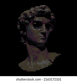 David’s head in ASCII art, digital code illustration. Design for fashion prints, posters, banner, t-shirt, stickers and other use cases