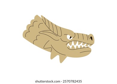 Head of asian furious dragon with horns and fangs side view. Angry fairy tale monster. Oriental symbol of New Year in China. Traditional Chinese magic beast. Flat isolated vector illustration on white