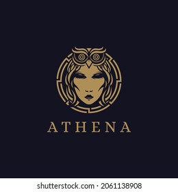 Head of Athena Goddess logo vector illustration on dark background