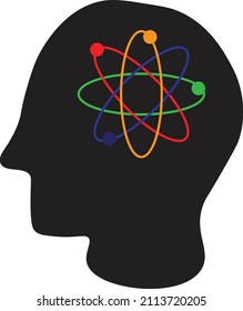 A head with atom symbol. Concept of imagination , knowledge and science 