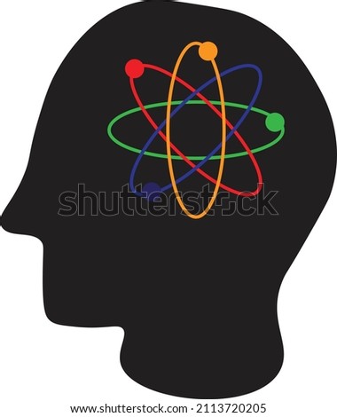 A head with atom symbol. Concept of imagination , knowledge and science 