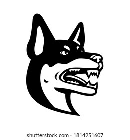 Head Of Australian Kelpie Barb Or Farmer Dog Mascot Black And White