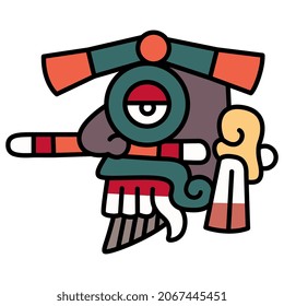 Head of Aztec god of rain Tlaloc. Ancient Mexican codex style. Native American Indian mythology. Isolated vector illustration.