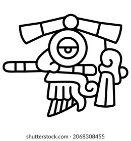 Head of Aztec god of rain Tlaloc. Ancient Mexican codex style. Native American Indian mythology. Black and white linear silhouette.