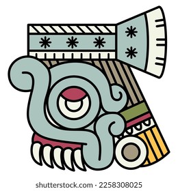 Head of Aztec god of rain Tlaloc. Native American design from Mexican codex. Isolated vector illustration.