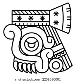 Head of Aztec god of rain Tlaloc. Native American design from Mexican codex. Black and white linear silhouette.