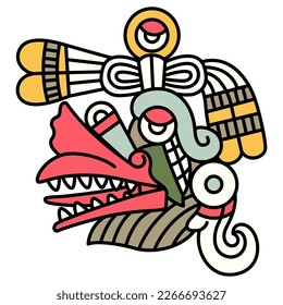 Head of Aztec god of wind Ehecatl. Mexican codex design. Native American mythology. Isolated vector illustration.