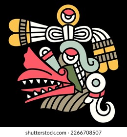 Head of Aztec god of wind Ehecatl. Mexican codex design. Native American mythology. On black background.