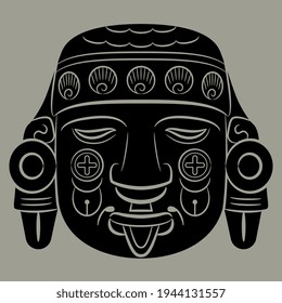 Head of Aztec moon goddess. Pre Columbian Native American art. Monochrome silhouette.