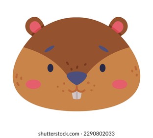 Head of baby beaver cute wild animal. Nursery decoration, card or invitation design cartoon vector illustration