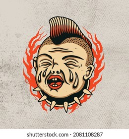 Head Baby Punk Hypebeast With Flames Vector