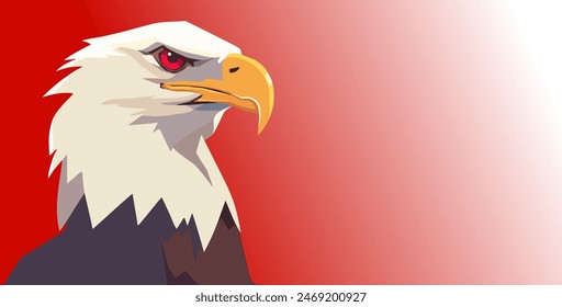 Cabeza de águila calva ilustración sobre un fondo degradado rojo, como un símbolo de América, gráfico de Vector simple.