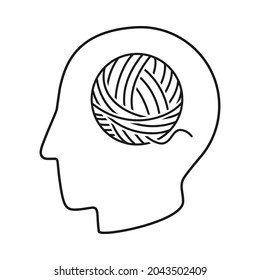 Head With Ball Of Wool Or String For Mental Health Concept In Vector