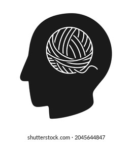 Head with ball of wool or string for mental health concept in vector