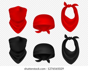 Head bandanas, neck scarf and realistic vector set