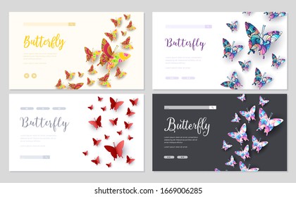 Head banner or enter silde site. beautiful colorful butterfly background concept. Vector illustration template design