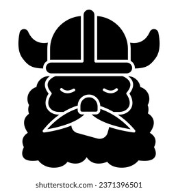 Head of barbarian in helmet with horns solid icon, fairytale concept, Viking Head in Helmet sign on white background, Old bearded viking icon in glyph style for mobile. Vector graphics