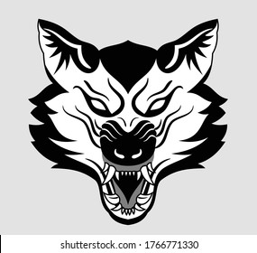 The head bared ferocious wolf. Drawing in the style of Old School Tattoos