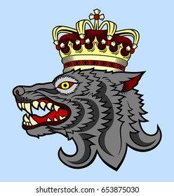 The head bared ferocious wolf. Drawing in the style of Old School Tattoos