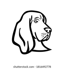 Head of a Basset Hound or Scent Hound Side View Mascot Retro Black and White