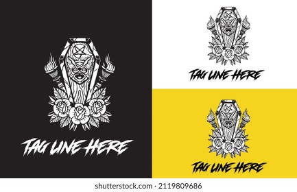 head bat with flowers vector black and white design