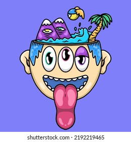 head and beach cute colorful style illustration