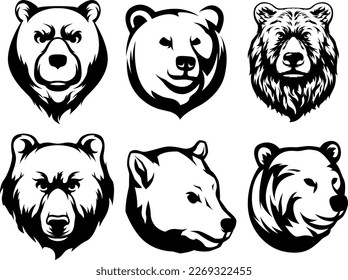 Cabeza de oso. Conjunto de variantes de la ilustración de carácter abstracto. Plantilla de diseño de logotipo gráfico para emblema. Imagen de retrato.