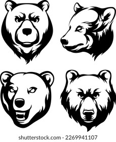 Cabeza de oso. Conjunto de variantes de la ilustración de carácter abstracto. Plantilla de diseño de logotipo gráfico para emblema. Imagen de retrato.