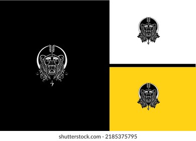 head bear angry vector black and white