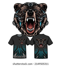 head bear cyborg for a tshirt design