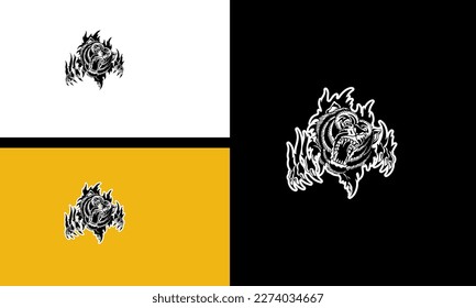 diseño de líneas vectoriales de oso de cabeza y colmillos