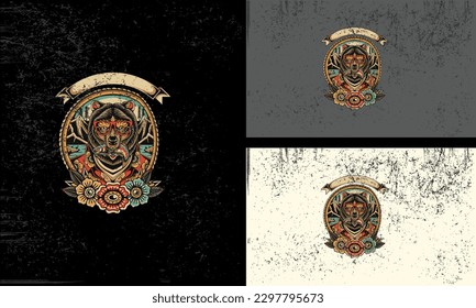 head bear with flowers vector illustration mascot flat design
