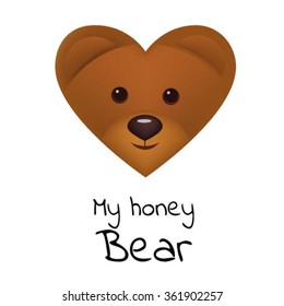 Head of a bear in the form of heart on white background.