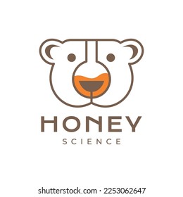 head bear honey science formula geometric labs glass logo design vector icon illustration template