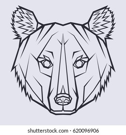 The head of bear in line art style. Can be used for logo, tattoo, print, corporate identity.