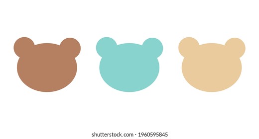 The head of a bear on a white background is brown, blue and beige. For printing on clothes, children's decor in the interior, pillows. Mother's Day symbol. Vector graphics.