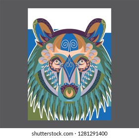The head of a bear in an ornament - Vector