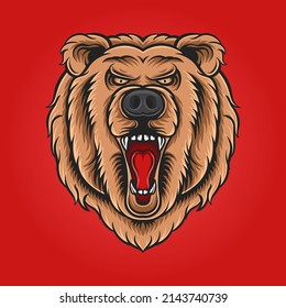 Head bear roaring vector illustration