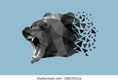The head of bear that growls and shows fangs is made in the polygonal style.Vector, EPS10